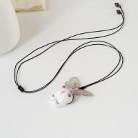 Porcelain Sweater Necklace, with Wax Cord & Resin, Adjustable & for woman, white Approx 45-80 cm 