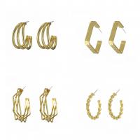 clou d'oreille en fer, Placage de couleur d'or, bijoux de mode & styles différents pour le choix & pour femme, doré, Vendu par paire