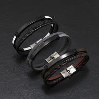 PU Leather Cord Bracelets, with 304 Stainless Steel, fashion jewelry & Unisex Approx 21-22 cm [