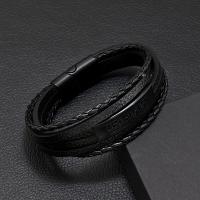 PU Leather Bracelet, with 304 Stainless Steel & Zinc Alloy, fashion jewelry & for man, black Approx 21-22 cm 
