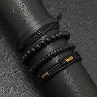 PU Leather Bracelet, with Wax Cord & Wood, 4 pieces & fashion jewelry & for man Approx 17-18 cm 