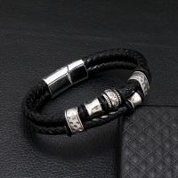 PU Leather Bracelet, with Zinc Alloy, fashion jewelry & for man, black Approx 21-22 cm 