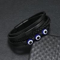 PU Leather Bracelet, with Resin & Zinc Alloy, Evil Eye, fashion jewelry & for man Approx 21-22 cm 