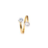 Cubic Zirconia Stainless Steel Finger Ring, 304 Stainless Steel, with Plastic Pearl, polished & for woman & with cubic zirconia, golden, 2mm 