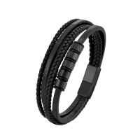 PU Leather Bracelet, with 316L Stainless Steel, Vacuum Ion Plating, multilayer & for man 