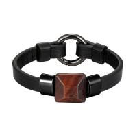 PU Leather Bracelet, with Natural Stone & 316L Stainless Steel, Vacuum Ion Plating & for man 