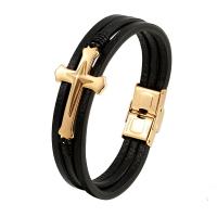 PU Leather Bracelet, with 316L Stainless Steel, Cross, Vacuum Ion Plating & for man 