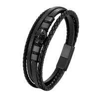 PU Leather Bracelet, with 316L Stainless Steel, Skull, Vacuum Ion Plating, multilayer & for man 
