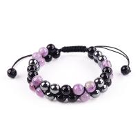Gemstone Bracelets, with Polyester Cord, Round, Double Layer & Unisex Approx 6.7-11 Inch 