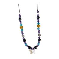 Des billes de verre collier de chandail, avec corde de cire & alliage de zinc, fait à la main, Réglable & pour femme, bleu Environ 45-80 cm, Vendu par PC