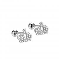 Sterling Silver Stud Earring, 925 Sterling Silver, Crown, plated, for woman & with rhinestone & hollow 