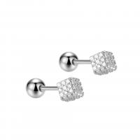 Sterling Silver Stud Earring, 925 Sterling Silver, Cube, plated, for woman & with rhinestone 5.5mm 