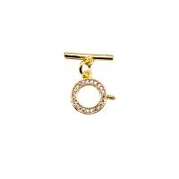Brass Toggle Clasp, Round, 18K gold plated, DIY & micro pave cubic zirconia, golden 