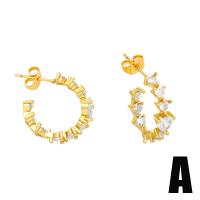 Cubic Zircon Brass Earring, with Cubic Zirconia, gold color plated & for woman 