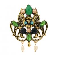 Resin Brooch, Zinc Alloy, with Synthetic Turquoise & Resin & Plastic Pearl, gold color plated, Unisex & with rhinestone 