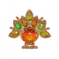 Resin Brooch, Zinc Alloy, with Resin, Flower, gold color plated, Unisex & with rhinestone, multi-colored 
