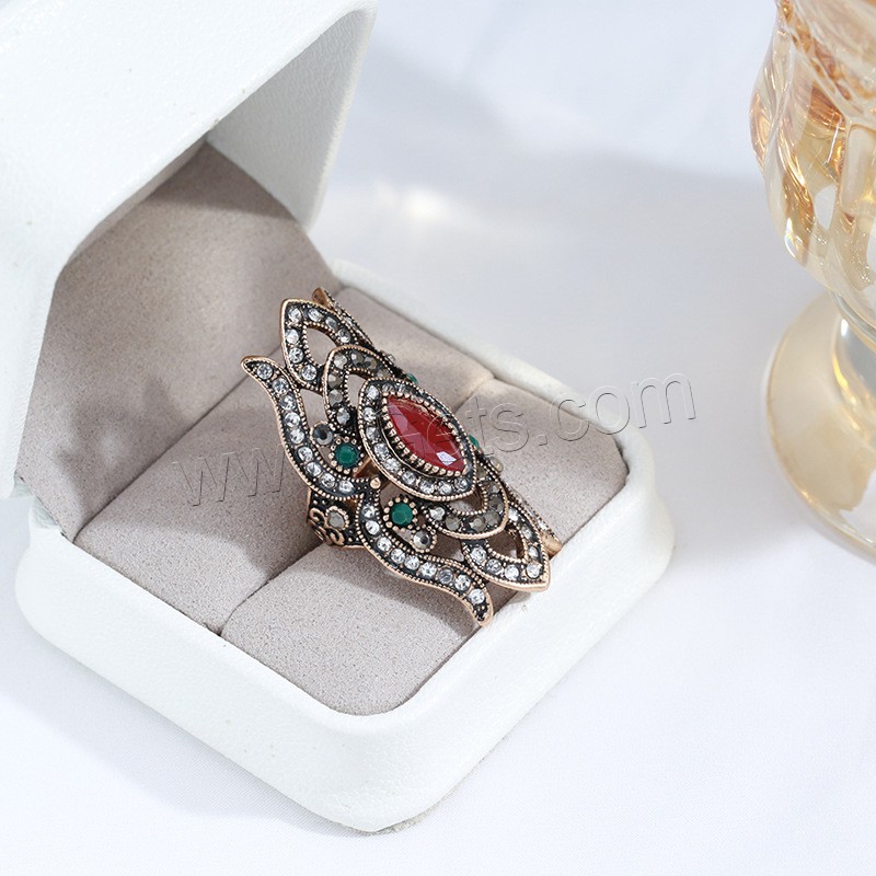 Resin Zinc Alloy Finger Ring, with Resin, Geometrical Pattern, antique gold color plated, Unisex & different size for choice & with rhinestone, more colors for choice, 45mm, US Ring Size:8-10, Sold By PC