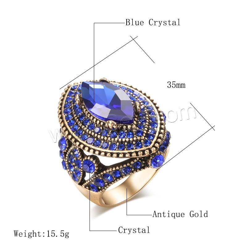 Crystal Zinc Alloy Finger Ring, with Crystal, Geometrical Pattern, plated, Unisex & different size for choice & micro pave cubic zirconia, more colors for choice, 35mm, US Ring Size:7-10, Sold By PC