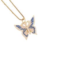 Brass Necklace, with 304 Stainless Steel Chain, with 1.97inch extender chain, Butterfly, gold color plated, micro pave cubic zirconia & for woman & enamel Approx 15.7 Inch 