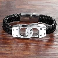 Leatheroid Cord Bracelets, Leather, with Titanium Steel, fashion jewelry & Unisex black 
