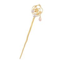 Hair Stick, Brass, with Shell & Freshwater Pearl, plated, for woman 162mm 