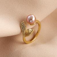 Cultured Freshwater Pearl Finger Ring, Zinc Alloy, with Freshwater Pearl, fashion jewelry & for woman, 7-8mm 