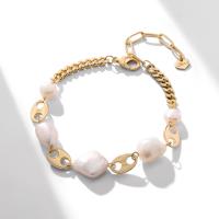 pulseras de perlas de aleación de zinc, con Perlas cultivadas de agua dulce, con 2.17inch extender cadena, Plating champagne gold, Joyería & para mujer, longitud:aproximado 6.5 Inch, Vendido por UD
