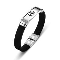 Silicone Stainless Steel Bracelets, with Titanium Steel, Donut, polished, fashion jewelry & for man, black 