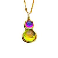 Gemstone Brass Pendants, with Gemstone, Calabash, gold color plated, micro pave cubic zirconia, multi-colored 