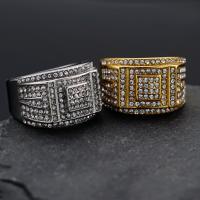 Rhinestone Stainless Steel Finger Ring, 316L Stainless Steel, Vacuum Ion Plating & for man & with rhinestone 16mm 