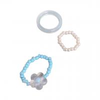 Resin Finger Ring, with Plastic Pearl & Acrylic, Flower, three pieces & fashion jewelry & for woman 