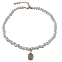 Plastik-Perlenkette, Kunststoff Perlen, mit Zinklegierung, mit Verlängerungskettchen von 7cm, goldfarben plattiert, Modeschmuck & für Frau, weiß, Länge:29 cm, verkauft von PC