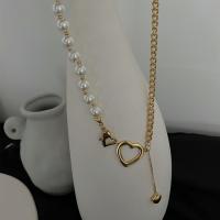 Plastik-Perlenkette, Titanstahl, mit Kunststoff Perlen, Herz, goldfarben plattiert, für Frau & hohl, Länge:ca. 16 ZollInch, verkauft von PC
