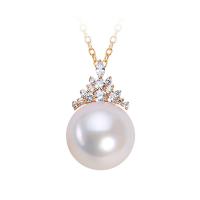 Natural Freshwater Pearl Necklace, Thailand Sterling Silver, with Freshwater Pearl & 18K Gold, 18K gold plated, micro pave cubic zirconia & for woman, 11mm Approx 17.32 Inch 