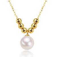 Natural Freshwater Pearl Necklace, Thailand Sterling Silver, with Freshwater Pearl, with 1.96 inch extender chain, gold color plated, for woman, 7mm Approx 15.75 Inch 