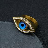 Evil Eye Jewelry Finger Ring, 316L Stainless Steel, Vacuum Ion Plating, Unisex & with rhinestone, golden, 16mm 