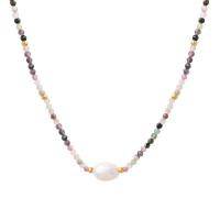 Natural Freshwater Pearl Necklace, Tourmaline, with Freshwater Pearl, with 1.97inch extender chain, fashion jewelry & for woman, 2.5mm,7.5mm Approx 15.75 Inch 