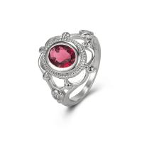 Латунное кольцо с стразами, Латунь, Геометрический узор, покрытый платиной, Женский & со стразами & отверстие, Много цветов для выбора, 17mm, размер:6-10, продается PC