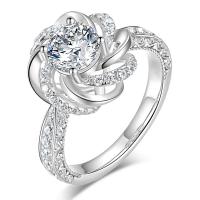 Латунное кольцо с стразами, Латунь, Форма цветка, покрытый платиной, регулируемый & Женский & со стразами, 8mm, размер:6-8, продается PC