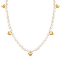 Natural Freshwater Pearl Necklace, with Titanium Steel, with 2.76inch extender chain, Heart, plated, fashion jewelry & for woman, golden, 4.5mm,6mm,7mm Approx 13.39 Inch 