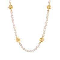 Natural Freshwater Pearl Necklace, with Titanium Steel, with 1.97inch extender chain, 18K gold plated, fashion jewelry & for woman, golden, 4mm,8mm Approx 15.75 Inch 