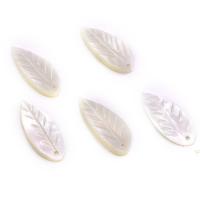 Natural Seashell Pendant, Leaf, Carved, Unisex, white 