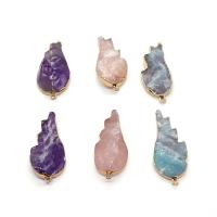 Gemstone Brass Pendants, Natural Stone, with Brass, Wing Shape, gold color plated & Unisex 26-40mm 