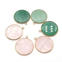 Gemstone Brass Pendants, Natural Stone, with Brass, Flat Round, gold color plated & Unisex 31mm 