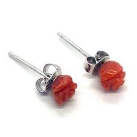 Coral Stud Earring, Rose, for woman, orange, 5-6mm 