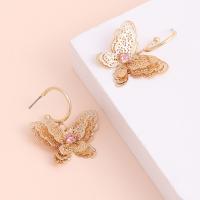 Iron Stud Earring, Butterfly, gold color plated, fashion jewelry & for woman & with rhinestone 