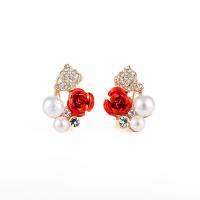 Plastic Pearl Zinc Alloy Earring, with ABS Plastic Pearl, plated, fashion jewelry & for woman & with rhinestone, two different colored 