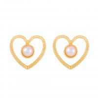 Plastic Pearl Zinc Alloy Earring, with ABS Plastic Pearl, Heart, gold color plated, fashion jewelry & for woman, golden 
