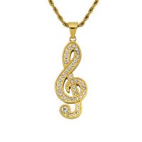 Rhinestone Stainless Steel Pendants, 316L Stainless Steel, Music Note, Vacuum Ion Plating, fashion jewelry & for woman & with rhinestone, golden 