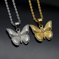 Rhinestone Stainless Steel Pendants, 316L Stainless Steel, Butterfly, Vacuum Ion Plating, fashion jewelry & Unisex & with rhinestone 